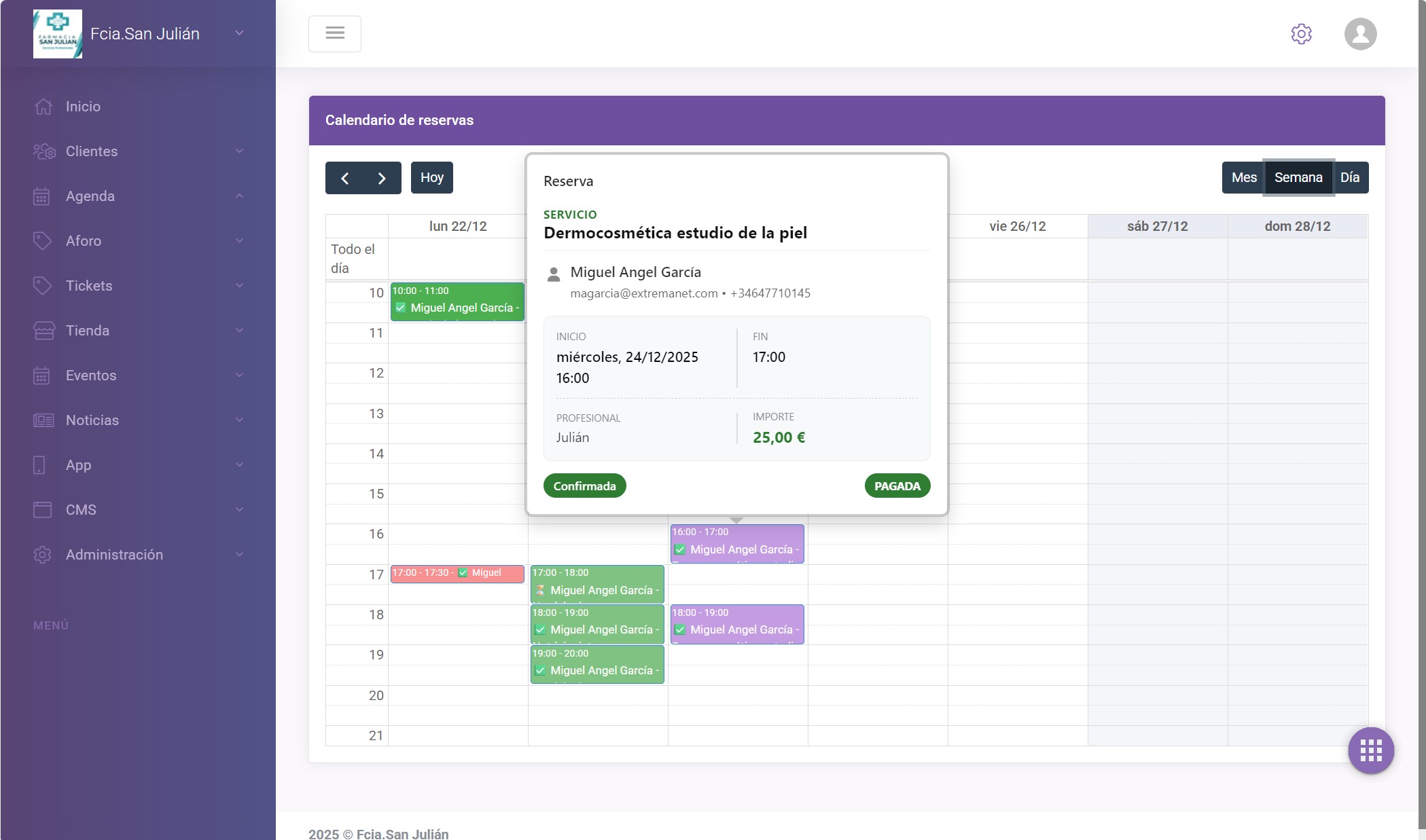 Panel de gestión web